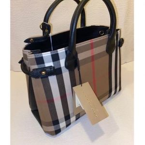 Authentic Burberry Banner Tote House Check Derby Canvas Shoulder Bag New